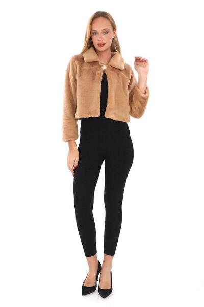 MEMETTİ Γυναικείο μπουφάν μπολερό με λευκή καρφίτσα Etol Thai Feather Fur