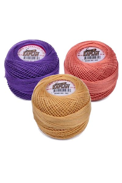 Kaplan 3 Pieces of Tiger Etamine and Cross Stitch Thread No. 8 Code/Color: 495 - 350 - 783 - Ryl