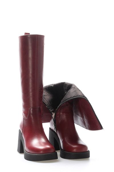 Ayakkabıhane Inside Half Fur, Outside Genuine Leather Claret Red Women's Classic Boots Ah082172526166108