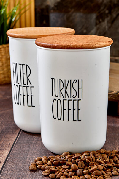 MODA OZY 2'li Ahşap Vakum Kapaklı Transfer Etiketli Turkıshcoffe/filtercoffe Akrilik Kavanoz 900ml