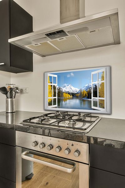 Hagen Tablou decorativ pentru spate plită Tablou din sticlă de protecție încorporată din spate Tablou din sticlă pentru bucătărie Modern Md