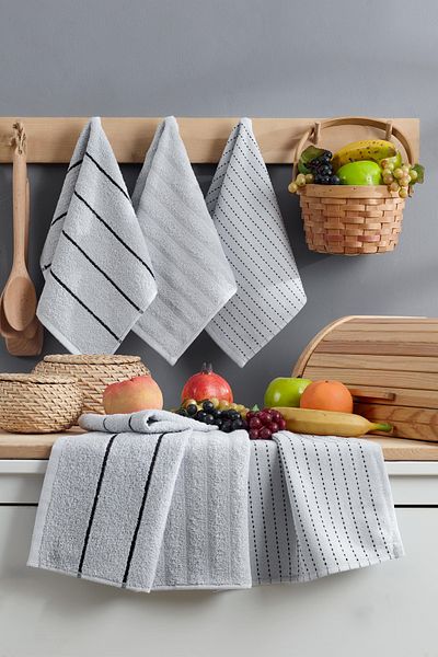 ÇIQRIK HOME 6-Piece Lori Jacquard Kitchen and Hand&Face Towel Set