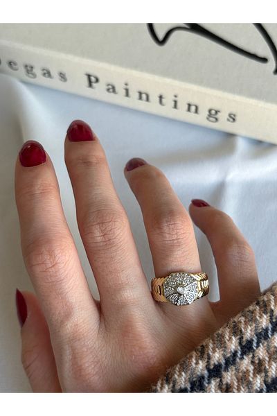ringbox Gold Zircon Stone Round Model Vintage Ring