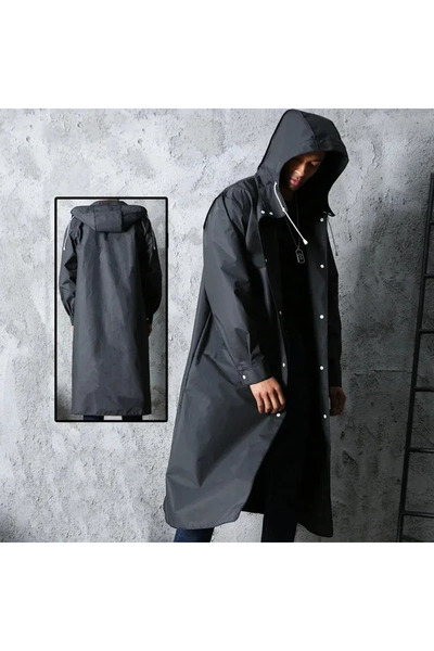 Bima Ticaret Women's Men's Rainwear Hooded Snap Fastener Eva Black Water Windproof Rainwear