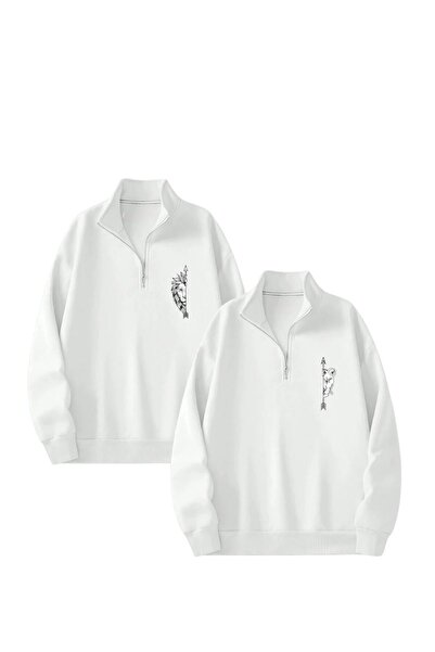 Tarzsokak Aslan Baskılı Yarım Fermuarlı İkili Sweatshirt – Sevgili Çift