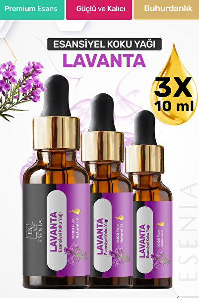 ESENIA Lavanta 3'lü Set Esansiyel Uçucu Yağı Buhurdanlık Difüzör Esansı oda v...