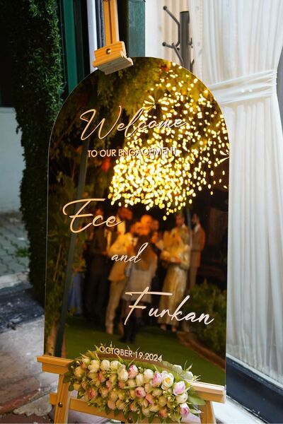 Yalova Design Düğün & Nişan Gold Lüks Aynalı Karşılama Panosu 80x50cm