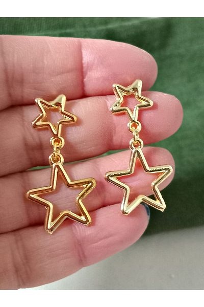 mos&more Gold Double Star Dangle Stylish Women's Earrings