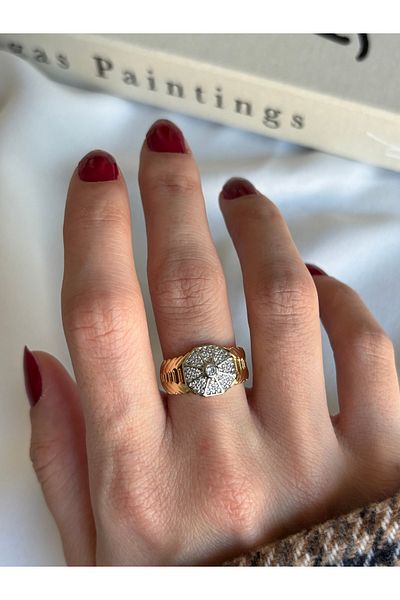 ringbox Gold Zircon Stone Round Model Vintage Ring