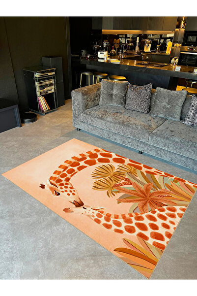 Rugs Modern Halı Kubilay Collection Beige Tones Baby and Mother Giraffe Patte...