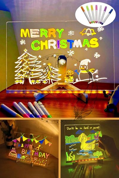 BEYZANA New Generation Led Lighted Writing Drawing Board with Adjustable Stand and 7 Pens