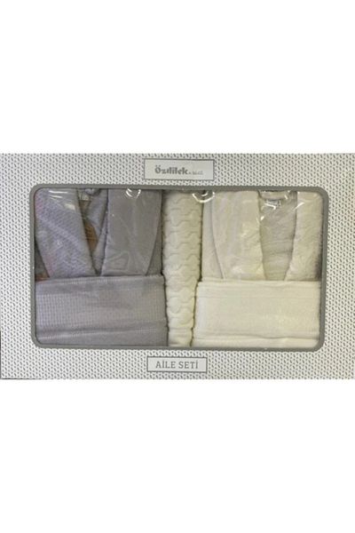 Özdilek Blossom Happy Family Bathrobe Set - Gray-Cream