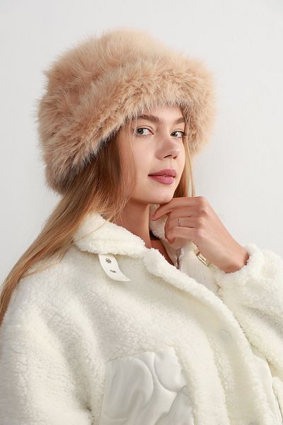 Luminos Butik Регулируема плюшена шапка със сърце - Camel Bucket Beanie Spk1142