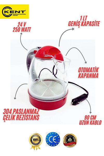 line up Kent 24 Volt Large Size Water Heater Kettle - Hidden Stainless, Auto Shut Off Truck
