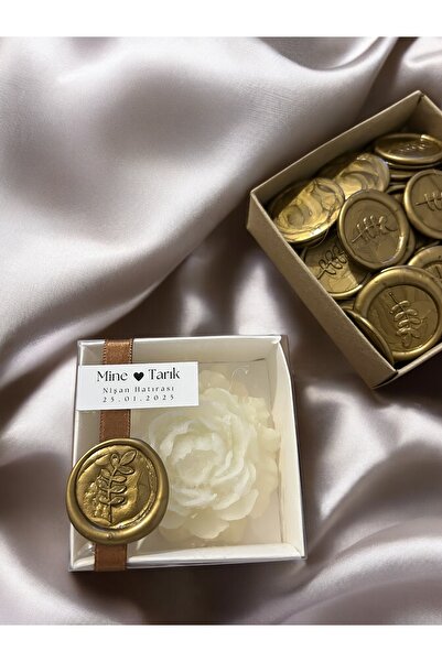 Stone Store Mühür Detaylı Şakayık Beyaz Kutu Mum Nişan Söz Hediyelik 15 Adet