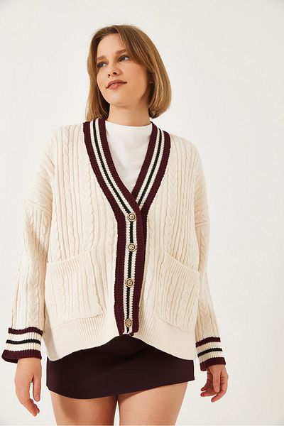 Bianco Lucci Cardigan colorat pentru tricotaje cu buzunar cu rever 241130 60261324