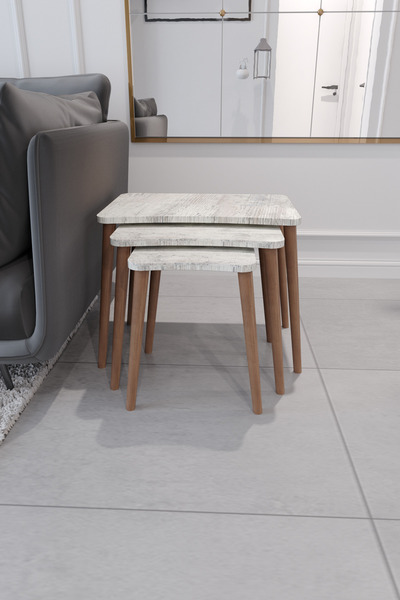 ÜNKAY Ada Orta Sehpa Ve Zigon Sehpa 4'lü Ahşap Ayaklı Salon Seti Sehpa