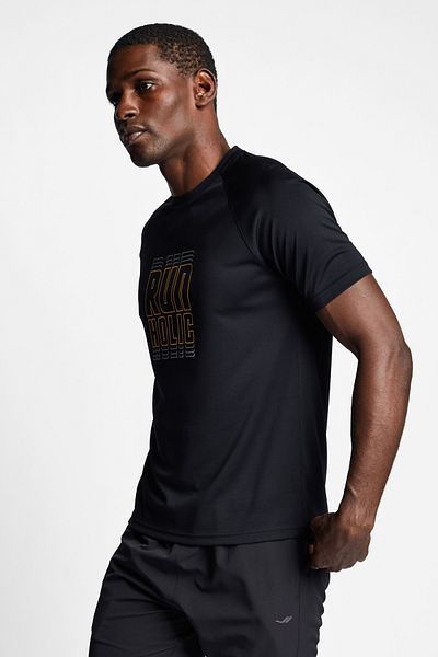 Lescon Tricou negru pentru alergare cu mânecă scurtă pentru bărbați 22b-1015