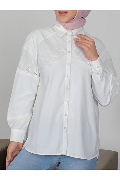 Modamorfo Long Back Shirt with Scalloped Front and Shoulders