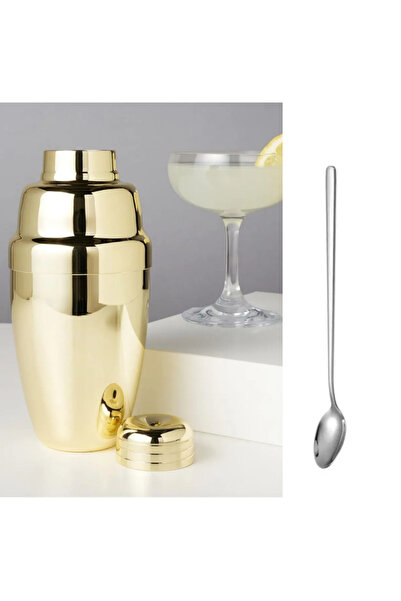 adin tasarım Kokteyl Yapım Seti 2li Gold Shaker 350 ml Süzgeçli + Düz Bar Kaş...