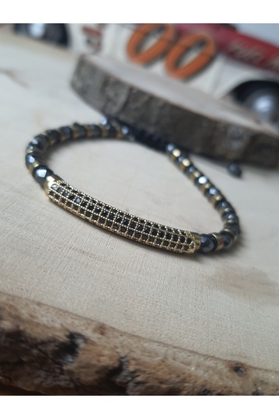 kurukafagift Zirkon Taşlı Faset Kesim Hematit Ayarlanabilir Doğaltaş Bileklik