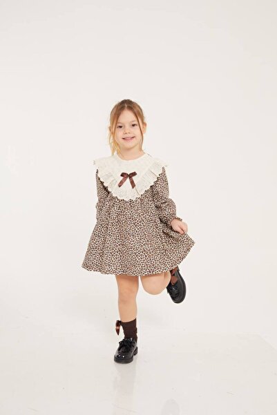 Teeny Weeny Kids فستان بناتي بطبعة الفهد مع ياقة صدفية