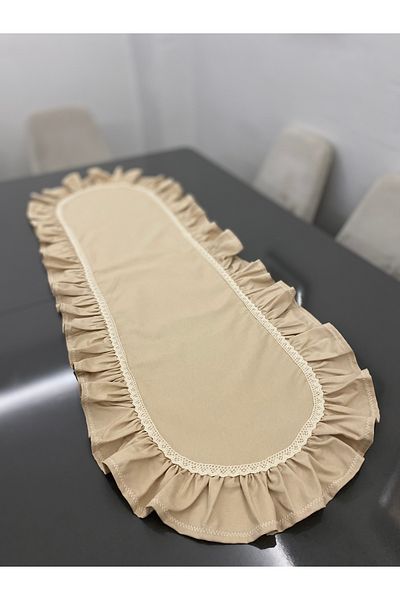 Parla Life Μπεζ Χρώμα Πάπια Λινό Ύφασμα Frilly Runner (προσαρμοσμένο χρώμα)