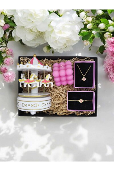 MARMORİ Marmori Pembe Atlıkarıncalı Aromalı Bubble Mumlu Gold Pembe Taşlı Kol...