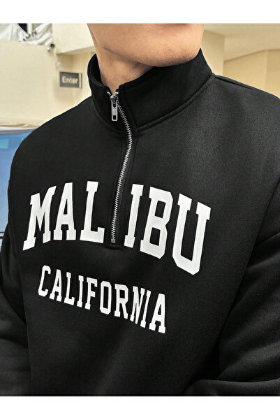 cc collection Унисекс Малибу Калифорния Принтирана половин цип яка Овърсайз с...