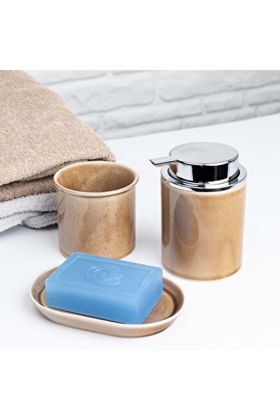 Lady Enna Home 3'lü Porselen Banyo Seti Kahve
