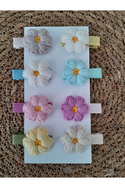Accessories مجموعة إبزيم مشبك للأطفال والبنات من طراز ديزي ملون محبوك يدويًا مكون من 8 قطع