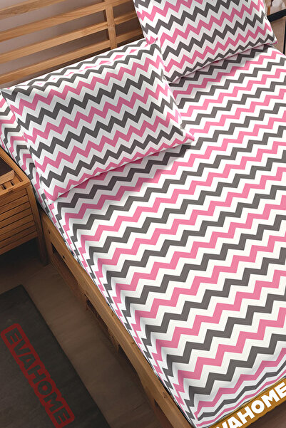 Lorien Pink Color, Zigzag Patterned Ranforce Fabric Fitted Sheet Set - Single/Double/Battal