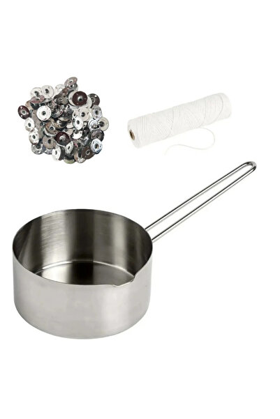 adin tasarım Mum Eritme Kabı 500 ml Mum Fitili 2 m ve Mum Fitil Tutacağı 20li...