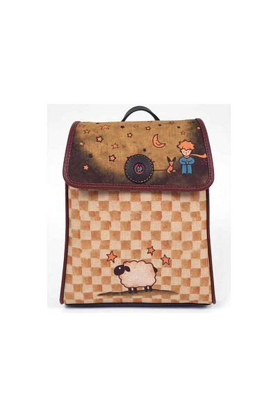 HOODİEMOUSE Little Prince and Lamb Figured Backpack with Cover Ethnic Bohemian Style - Black