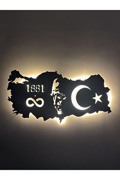 Home Özel Atatürk ve Türkiye Haritası Led Işıklı Tasarım Tablo Ahşap Dekoroti...