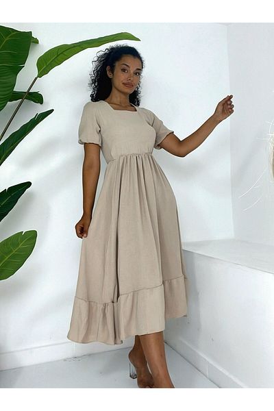 Modamorfo Φόρεμα Ayrobin με κοντό μανίκι με τετράγωνο γιακά βιζόν - ελαστική μέση