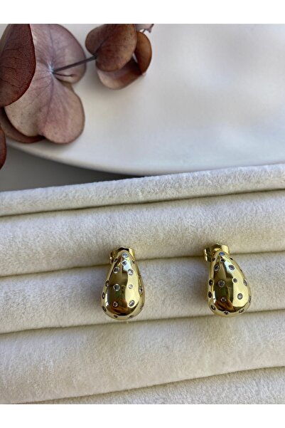 XUPİNGS 14k Rengi Taş Detaylı Su Damlası Küpe