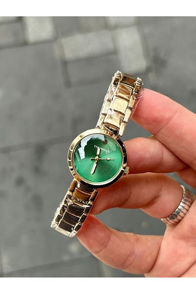 Choppers Gold Colored Emerald Green Women's Steel Wristwatch - Magic Touch