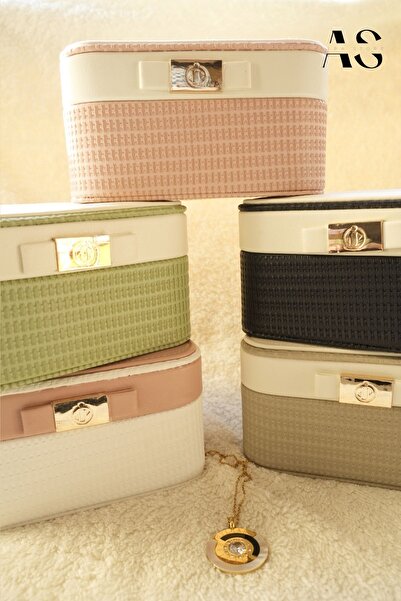 as alpa store 2-Layer Knitted Patterned Bow Jewelry Box Jewelry Organizer Clasp Necklace Earrings Accessory Organizer