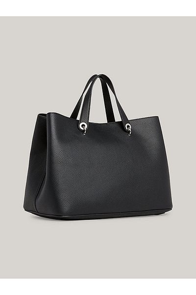 Tommy Hilfiger Women's Logo Leather Daily Use Black Shoulder Bag with Card Compartment AW0AW15177-BDS