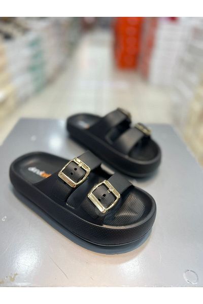 Akınal Bella Double Gold Buckle Women's Casual Slippers