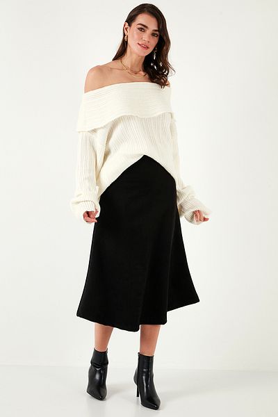 Lela Stretch Regular Fit High Waist Midi Length Suede Bell Skirt Skirt 5866180