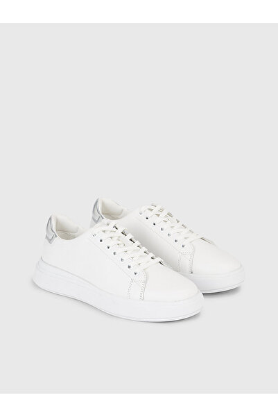 Calvin Klein Pantofi sport din piele cu talpa wedge-Alb/Argintiu