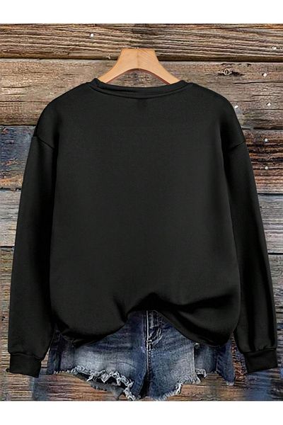 PALPİTO Hanorac oversize pentru damă, de culoare neagră, cu imprimeu bufniță