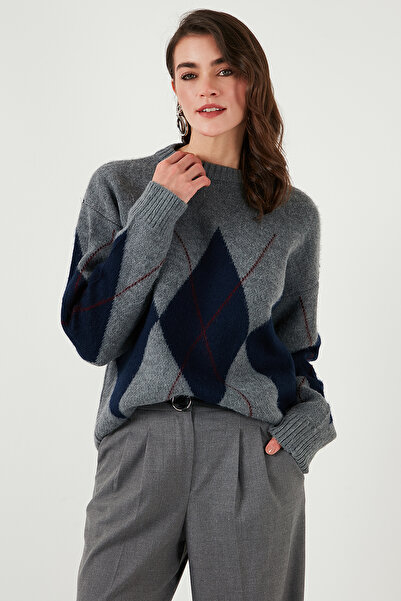 Lela Pulover cu decolteu rotund cu model Argyle 4615574