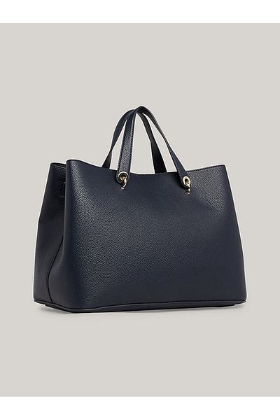 Tommy Hilfiger Women's Logo Leather Daily Use Navy Blue Shoulder Bag with Card Compartment AW0AW15177-DW6