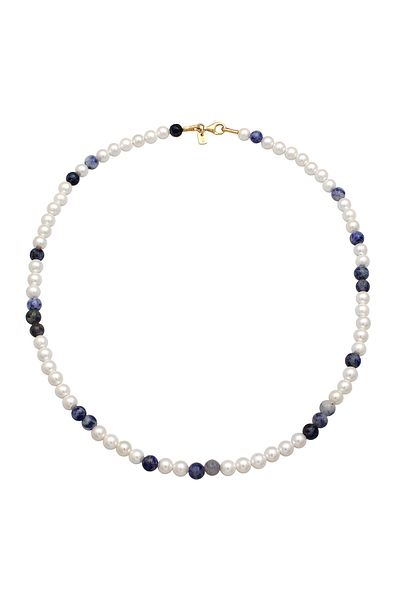 KUZZOI Necklace Men's beads with shell core pearls and blue agate in 925 sterling silver gold plated