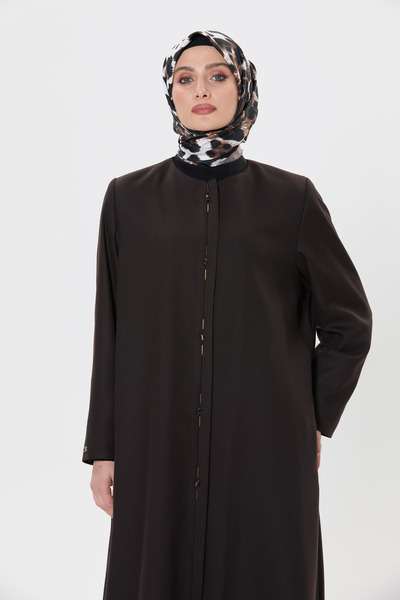 Setrms KAHVERENGİ Taş Detaylı Büyük Beden Kaşe Pardösü 2512050