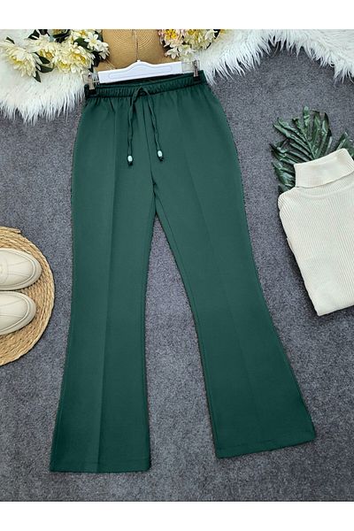 Modamorfo Emerald Flared Trousers - Elastic Waist and Lacing Detail