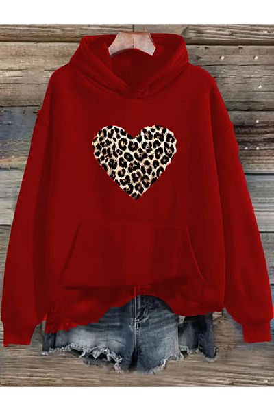 caddekombin Copy - Leopard Print Hooded Pocket 2-Thread Raster Wool Inside Squishy Sweatshirt
